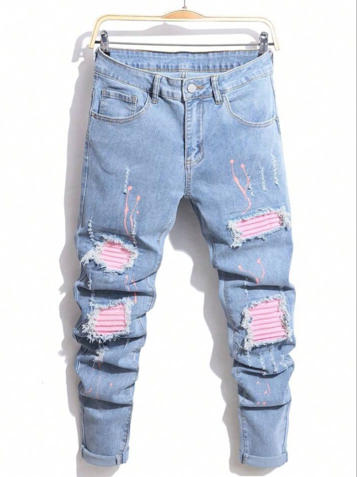 DEVIL-DENIM Mans LEGND Slim Fit Ripped Pocket casual Denim Jeansstreetwear Jeans